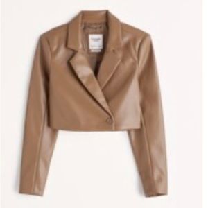 Abercrombie & Fitch Womens Brown Faux Vegan Leather Cropped Jacket
